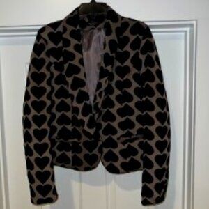 Khaki jacket with velvet black hearts - just in time for Valentine's Day
